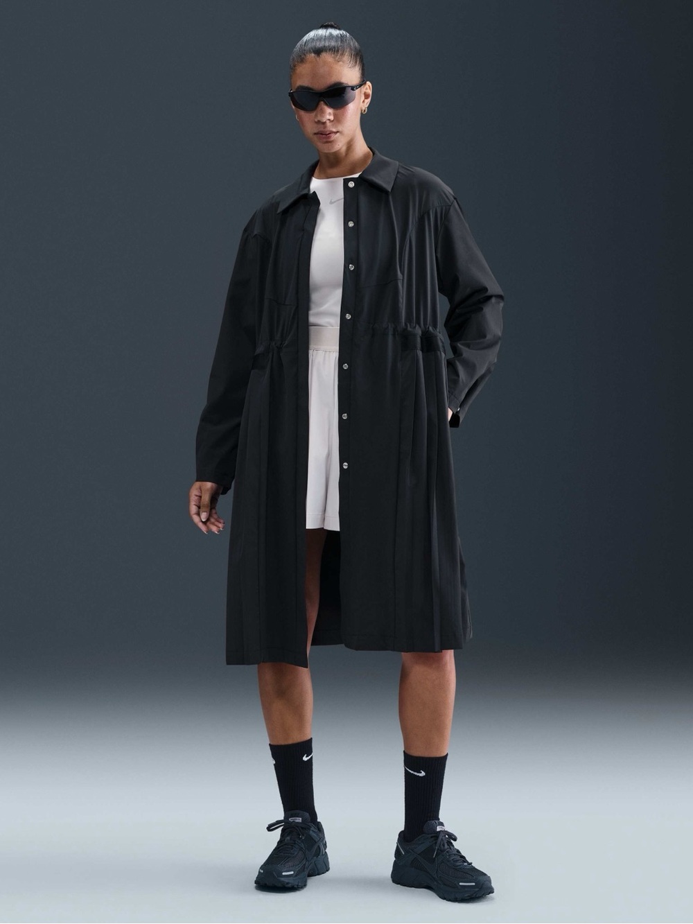 Nike Black Longline Snap-Front Trench Coat